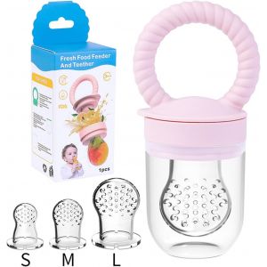 Tétines En Sans Bpa En 3 Tailles,Sucette Pour Bébé,Bébé Tétine En Silicone,Tetine Grignoteuse Bebe,Sans Bpa Pour Fruits,Légumes,Purée,Pour Cadeaux Naissance Fille Garçon (Couleur Rose). - Neuf
