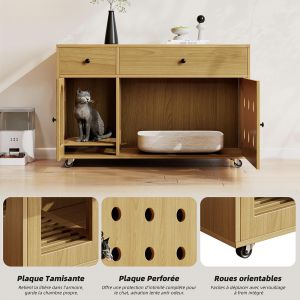 Villa Pour Chat + Armoire Litière, Meuble Animaux, Verre, Couleur Érable Jaune - Neuf