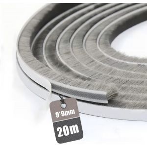 Joint Brosse 20m(L)X9mm(W)X9mm(D),Joint Brosse Porte Coulissante,Anti-Poussière,Anti-Vent,Réduction Du Bruit,Joint Pour Fenetre Coulissante Pour Portes,Fenêtres,Gris - Neuf