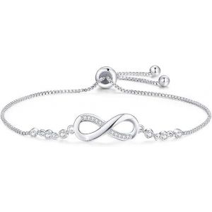 Bracelet Pour Femme En Argent Sterling 925, Bracelet C?ur Infini Avec Oxyde De Zirconium, Réglable, Idéal Pour Un Anniversaire Ou La Fête Des Mères. - Neuf