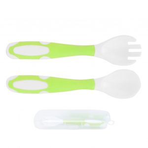 Ensemble D'ustensiles Pour Bebe, Cuillere, Fourchette, Prise En Main Facile, Resistant A La Chaleur, Pliable, Pour L'alimentation Des Tout-Petits, Vaisselle D'entrainement, Vert - Neuf