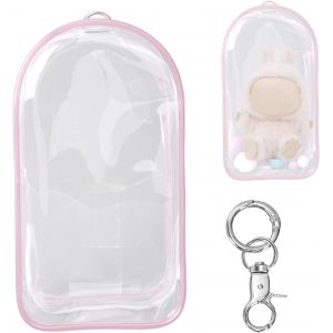 Sac de Pr&eacute;sentation pour Poup&eacute;es19,5 x 10,5 cm &Eacute;tui de Transport en PVC Imperm&eacute;able avec Pompons et Porte-Cl&eacute;s Sac Pr&eacute;sentation Transparent pour Figurines Poup&eacute;e (Bleu) - Neuf