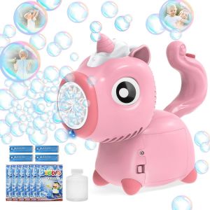 Bubble Machine,Unicorn Soap Bubble Guns for Children,Outdoor Games for Children,Bubble Gun for Children 1 2 3 4 5 6 Years,Garden Games (Pink) - Neuf