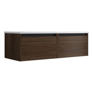 Meuble de salle de bain suspendu 120cm NICE EDGE bois fonc&eacute; - Vasque en c&eacute;ramique - Neuf