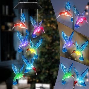 Changement de couleur de Colibri Solaire des Carillons de Vent Imperm&eacute;able &agrave; l'eau LED Solaire Mobile de Lumi&egrave;res Solaires de Carillons &agrave; Vent pour la Maison, Cour, Jardin, D&eacute;coration de No&euml;l - Neuf
