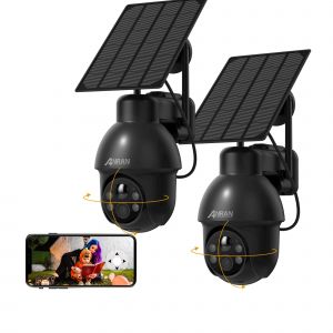 Cam&eacute;ra de Surveillance WIFI Exterieure 3MP sans Fil Solaire, Alarme Sonore, Audio Bidirectionnel, D&eacute;tection de Mouvement PIR, Vision Nocturne Color&eacute;e de 30m, Compatible Alexa, ANRAN Q03 Noir-3pcs - Neuf