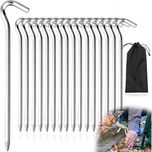 Yemaesre-16pcs Piquets De Tente Sardines Camping 18 Cm Crochet Tente Alliage Aluminium Piquets De Tente Robustes En Antirouille Métal Fixation Sols Durs Jardin Auvent Bâche Voyage - Neuf