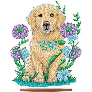 Oayew-Diy Diamant Painting Ornements Chien Golden Retriever 13x20cm Diamant Peinture Table Décoration Chien Diamond Painting Ornements Broderie Diamant Table Décoration Cadeaux Femmes Débutantes - Neuf