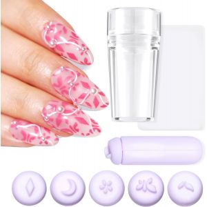 Kal-Kit De Tampons À Ongles, Kit De Tampons À Ongles En Silicone Français Et Stylo De Stamping Pour Nail Art, Stylo D'art D'ongles, Outil De Stamping À Feuille De Fleur Remplaçable Avec - Neuf