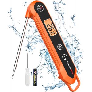 Eryi-Tp03h Thermomètre À Viande Avec Étanchéité Ipx6, Thermomètre Alimentaire, Sonde De Température Alimentaire Pliable Avec Rétroéclairage Lcd, Fonction De Verrouillage D'étalonnage, Sonde - Neuf