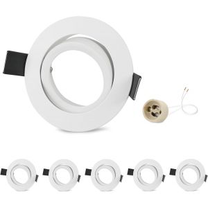 GeyouLux Spot LED Encastrable 230V Cadre Avec Douille GU10, Spots de plafond en Aluminium Blanc, Rond plat Spots Salle de bain spot cadre d'encastrement 68mm pour GU1O/MR16 Lot de 6 - Neuf