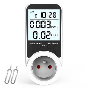 Wattm&egrave;tre Prise Compteur d'&Eacute;nergie Compteur &Eacute;lectrique Consommation d'&Eacute;nergie 3680W 16A Max avec 7 Modes de Surveillance Protection de Surcharge &Eacute;cran LCD pour Maison Bureau Norme Fran&ccedil;aise - Neuf
