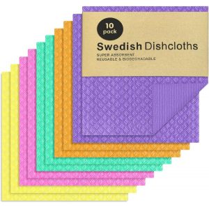 LORANKA-10PCS Chiffons &Eacute;ponge R&eacute;utilisables en Fibre de Bois, 20cm x 18cm Torchons Su&eacute;dois pour Cuisine, 5 Couleurs, Lavettes Su&eacute;doises Absorbantes pour Cuisine, Vaisselle, Nettoyage (Multicolore) - Neuf