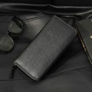 (Noir) Portefeuille D'affaires Pour Hommes, Longue Fermeture Éclair, Sac À Main Multifonctionnel En Cuir Pu, Sac À Cartes, Sac Pour Téléphone Portable - Neuf