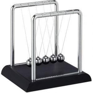 Pendule de Newton, pendule classique de lancer de poids, 5 boules, décoration physique pour bureau et table, pendule à boule, argent, 13,5 x 13,5 x 11,5 cm - Neuf