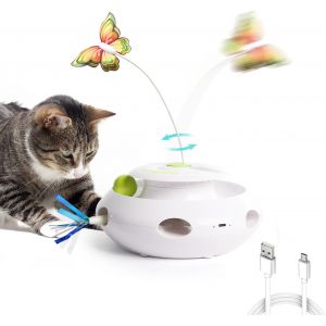 Jouet 3 En 1 Interactif Chat Papillon Flottant Avec Boules Roulantes, Jouet Plume Al&eacute;atoire Automatique Pour Chaton Spinner Jouets Pour Chats D'int&eacute;rieur - Neuf