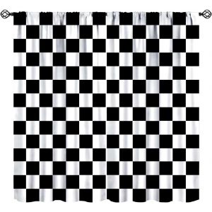 Rideaux Voiture Course Decoration Chambre Garcons Theme Course Voiture Drapeau Damier Poche Tringle Traitements Fenetre Salon Cuisine Decoration Maison W21xl45in 2 Panneaux - Neuf