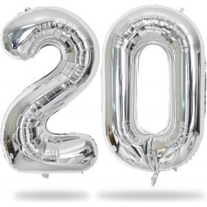 SJZG-Ballon En Aluminium En Forme De Chiffre 20 - Argent&eacute; - 100 Cm - Taille Xxl - D&eacute;coration D'Anniversaire Pour Homme Et Femme - Neuf