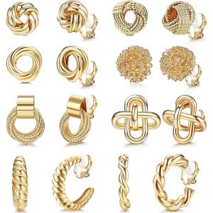 8paires Boucles D'oreilles À Clip Pour Femme Filles Non Percées Perle Cristal Strass Argent Or Pendantes Boucles D'oreilles À Clip À La Mode[H529] - Neuf