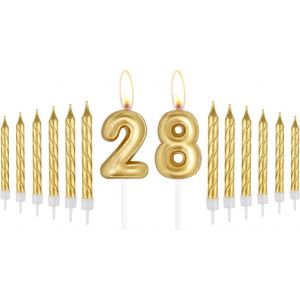 Eryi-Lot De 28 Bougies En Spirale En Forme De Chiffre Doré Pour Décoration De Gâteau D'anniversaire, Anniversaire De Mariage U2013 Thème « Happy Birthday » Pour Femmes, Hommes Et Filles - Neuf