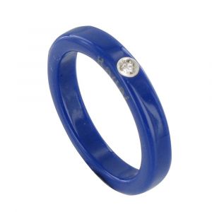 Les Poulettes Bijoux - Bague Diamant Blanc R&eacute;sine Bleu Fonc&eacute; Et Argent - Neuf