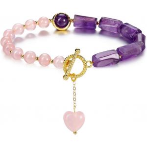 Eryi-Bracelet Pierre Naturelle Femme 6mm Perle Rond + Irrégulière Rectangle Pierre Précieuse Avec Ot Boucle Bijoux Cadeau Pour Femme Fille Anniversaire Valentine - Neuf