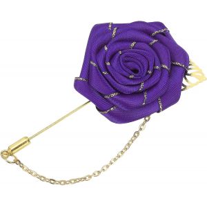 Kjdal-&Eacute;pinglette Pour Homme,Taille : 1,57"",&Eacute;pingle &Agrave; Fleur De Rose En Alliage De Tissu Pour Revers De Costume Avec Feuille D'or Et Cha&icirc;ne &Agrave; Pompon Pour Mariage 1 Pcs Violet Fonc&eacute; - Neuf