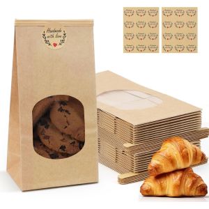Cmws-Sachet Kraft Alimentaire 24 Pi&egrave;ces Sac Papier Kraft Avec Fenetre Sac Kraft Sachet Papier Pochette Kraft Sac Cadeau Pour Noix, Nourriture, Grains De Caf&eacute;, Th&eacute;, Graines - Neuf
