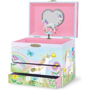 Boîte à Bijoux Musicale Licorne pour Filles - Boîte à Musique Licorne pour Enfants avec Miroir, Boîte à Bijoux, 17,1 x 13,3 x 15,2 cm - 3-10 ans - Neuf