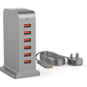 JGD-Chargeur USB 6 ports 50 W Multi USB Tour Station de charge pour iPhone 15/15 Pro/15 Pro Max/iPhone 14/14 Pro/14 Pro Max/13 Pro/13 Pro Max/Android/Samsung/iPad, etc. (gris) - Neuf