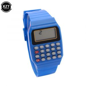 Qsj-Fad Enfants Montre Multi-Usages Enfants Calculatrice &Eacute;lectronique Montre-Bracelet Mode Silicone Date Montre &Eacute;lectronique Pour Les Enfants-Bleu - Neuf