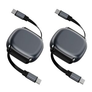 JGD-C&acirc;ble USB C vers USB C R&eacute;tractable(1m, 2Pack), 240W C&acirc;ble USB-C R&eacute;tractable, Fente Magn&eacute;tique pour le transport, 5 Longueurs pr&eacute;d&eacute;finies pour Voyage, Voiture, iPhone 17/16 Pro Plus Pro Max Air, G - Neuf