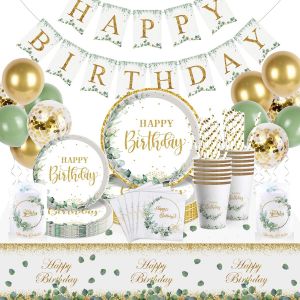 Mevronisshop-Decoration Anniversaire, 116 Pcs Vaisselle Set Verte, Party Assiettes, Serviette, Pailles, Tasse Pour Decoration Anniversaire F&ecirc;te (20 Invit&eacute;s) - Neuf