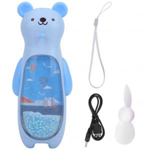 Ventilateur portable rechargeable par USB en forme d'ourson avec lumiere a effet sable mouvant (bleu) - Neuf