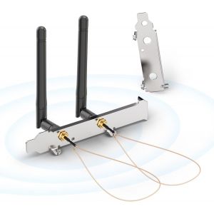 Antenne WiFi Bi-Bande 2,4 GHz 5,8 GHz 3dBi MIMO RP-SMA Mâle + Câble 20cm de Prise Micro Coaxiale 0.3mm + Cache-Slots PCI pour Carte Réseau sans Fil Mini PCI Express PCIE Routeur WiFi Laptop PC - Neuf