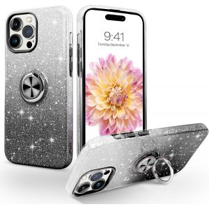 Souligo Coque Iphone 15 Avec Anneau Rotatif 360° Support De Voiture Magnétiqu, Paillettes Scintillantes Brillantes Etui Protection À Anti-Rayure Antichoc Housse Pour Iphone 15 6.1'', Argent - Neuf