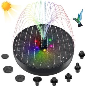 Fontaine solaire pour bain d'oiseaux, pompe à énergie solaire de 3 W avec 6 lumières LED colorées, fontaine à eau solaire - Neuf