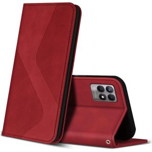 Sjzg-Coque Pour Realme 8i, Premium &Eacute;tui Housse En Cuir De Protection Avec [Emplacements Cartes] [Magnetique], Clapet Folio Portefeuille Pour Realme 8i (Rouge) - Neuf
