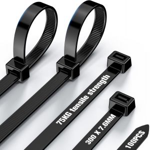 JEXNOVASHOP-Serre Cable Noirs 300mm &times; 7,6 mm - Attache Cable R&eacute;sistance &agrave; La Traction 75 kg, 100 Pi&egrave;ces Serflex ultra R&eacute;sistant aux UV, Pour la Famille, Jardin, Atelier, Gestion des C&acirc;bles - Neuf