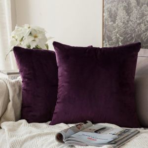 CAUC-Lot de 2 Housses de Coussins en Velours D&eacute;coratif Canap&eacute; Taie d'oreiller Super Lisse Doux Confortable Decoration Maison Salon Chambre pour Canap&eacute; 50X50CM Aubergine - Neuf
