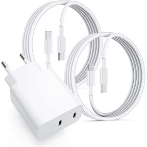 3-Pack Chargeur Usb C Rapide,2-Port Chargeur,Chargeurs Pour T&eacute;l&eacute;phones Portables,20W Chargeur Rapide Adaptateur,2M Cable Pour Iphone15/16/14/13/12/11,2M Cable Secteur Pour Samsung[CHA8221058] - Neuf