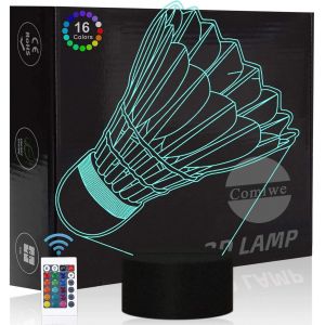 Badminton 3d Illusion Veilleuse Jouets,D&eacute;cor De Maison Led Lampe De Chevet Table,Tactile & T&eacute;l&eacute;commander 16 Couleurs,Cadeau D'anniversaire De No&euml;l Pour Filles Gar&ccedil;ons Enfants Amis Et Famille - Neuf