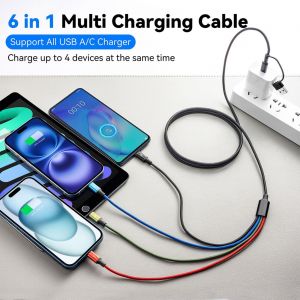 KALANKA-C&acirc;ble de Charge 4 en 2, Cordon de Charge Rapide [Lot de 2 1,2 m] 6 en 1 C&acirc;ble Multi Chargeur, C&acirc;ble USB Multi Embout USB A/C avec Micro/Type C/Lightning pour iPhone, Android, Galaxy, Tablette - Neuf