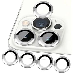 Kal-Lot De 4 Protections D'appareil Photo Compatibles Avec Iphone 15 Pro Max Et Iphone 15 Pro - Verre Blindé - Anneau En Métal - Couvercle De Lentille - Argenté - Neuf