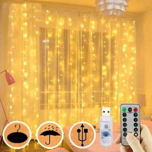 JGD-300 LED - Guirlande lumineuse &agrave; LED - 3 m x 3 m - 8 modes de contr&ocirc;le &agrave; distance - &Eacute;tanche - Cha&icirc;ne de cuivre - Pour ext&eacute;rieur, f&ecirc;te, mariage, jardin, chambre &agrave; coucher - Neuf