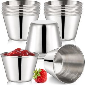 Jexnovashop-20pcs Tasses &Agrave; Sauce En Acier Inoxydable 75 Ml Sauce &Agrave; Condiments Trempettes Sauces Bol Pour Barbecue Restaurant Maison - Neuf