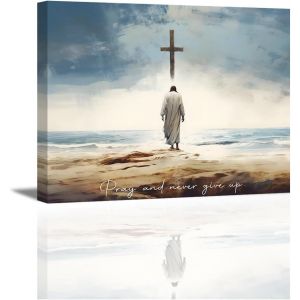 Eryi-Toile Tableaux Jésus Christ Croix, Impression Sur Toile Décoration Murale, Tableaux Deco Muraux Pour Chambre À Coucher Bureau Galerie 1 Pièce 40x30cm, Avec Cadre Intérieur En Bois - Neuf