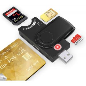 YUHG-4 En 1 Lecteur Carte Sim,Lecteur Carte Identité Belge,Lecteur De Carte Sd&Micro Sd,Lecteur Carte À Puce Pour Dod Militaire Accès Commun Cac/Sim/Id/Ic Banque,Compatible Avec Windows/Vista - Neuf