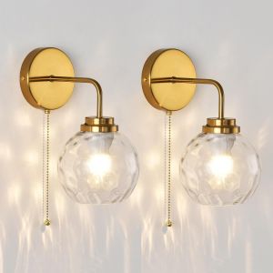Subzonal-Lot De 2 Applique Murale Verre Dor&eacute;, Lampe Murale Chambre Avec Interrupteur, E27 Luminaire Mural Interieur Abat-Jour Globe De Verre Pour Salle De Bain Salon Chevet (2 Pack Dor&eacute;) - Neuf