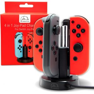 Shiba-Chargeur 4 En 1 Pour Manette Nintendo Switch Et Switch Oled | Support De Charge Joy Pad Élégant En Noir | Indicateur De Char[1 - Neuf